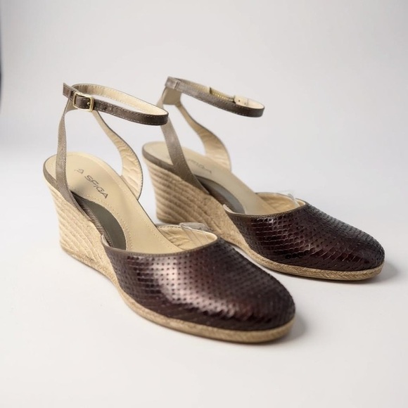 Via Spiga Larky Sequin Wedges Brown - Picture 1 of 8